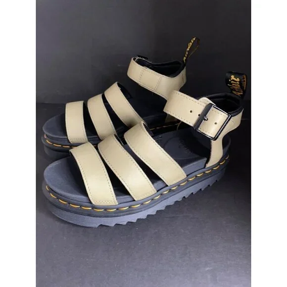 Doc Dr. Martens Blaire Flatform Olive Leather Sandals Women's Size 7 38 UK 5 New - Picture 2 of 7